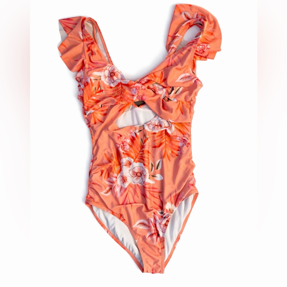 Floral One-Piece Swimsuit - Coral